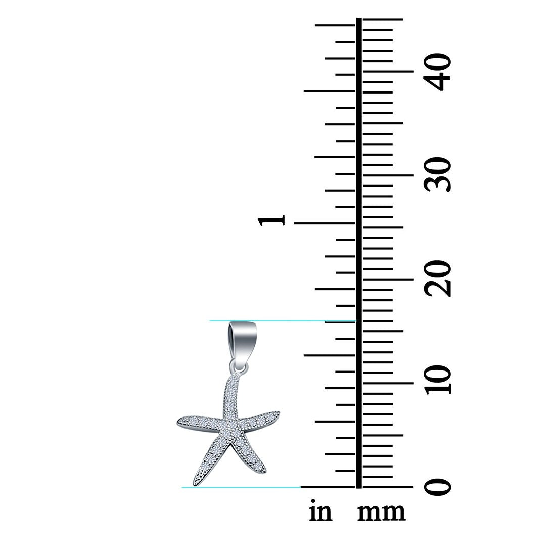 Simulated Cubic Zirconia Starfish Charm Pendant 925 Sterling Silver (16mm)