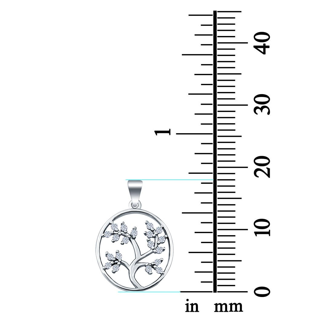 Silver Round Tree of Life Charm Pendant Simulated Cubic Zirconia 925 Sterling Silver