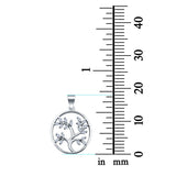 Silver Round Tree of Life Charm Pendant Simulated Cubic Zirconia 925 Sterling Silver