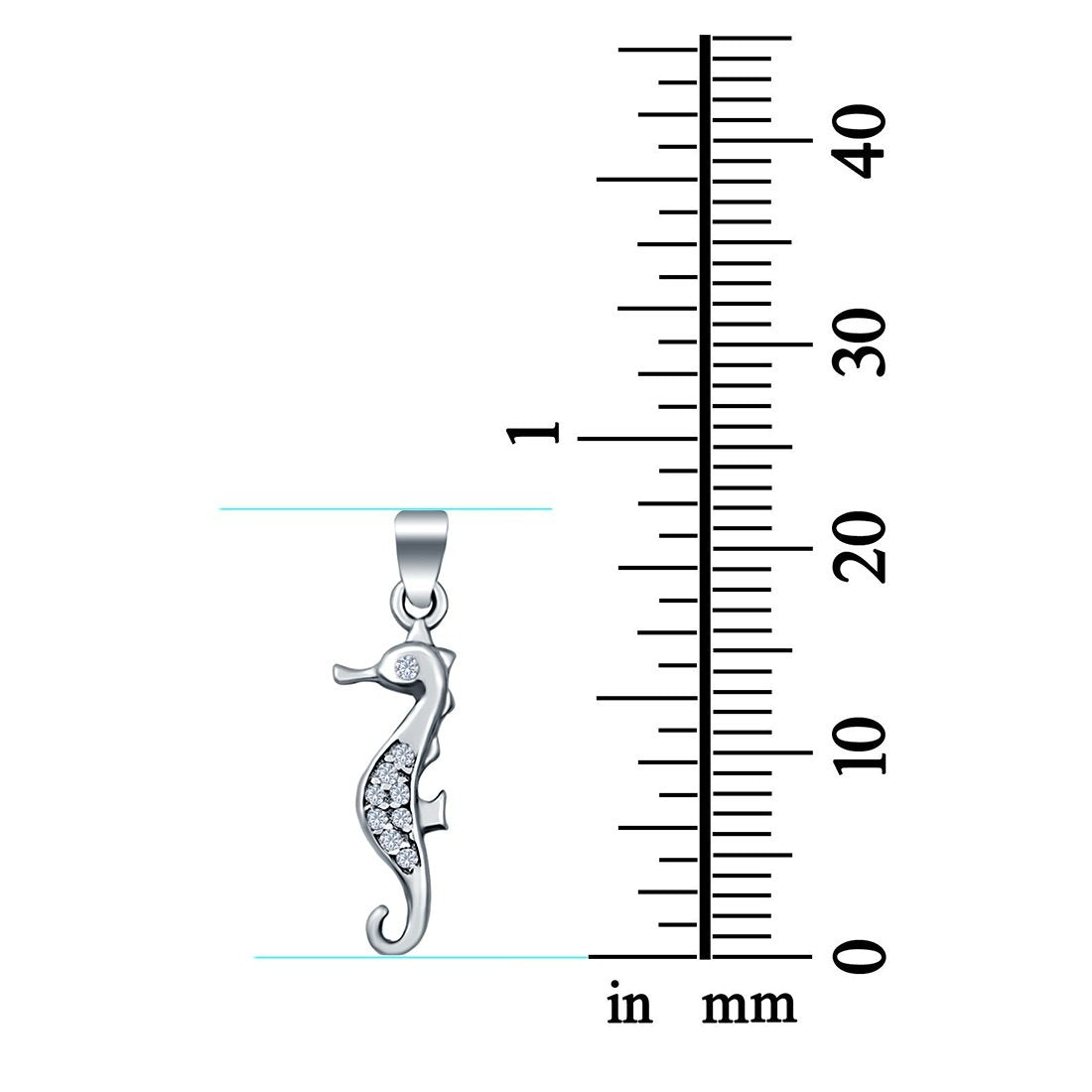 Silver Seahorse Pendant Simulated Cubic Zirconia 925 Sterling Silver (15mm)