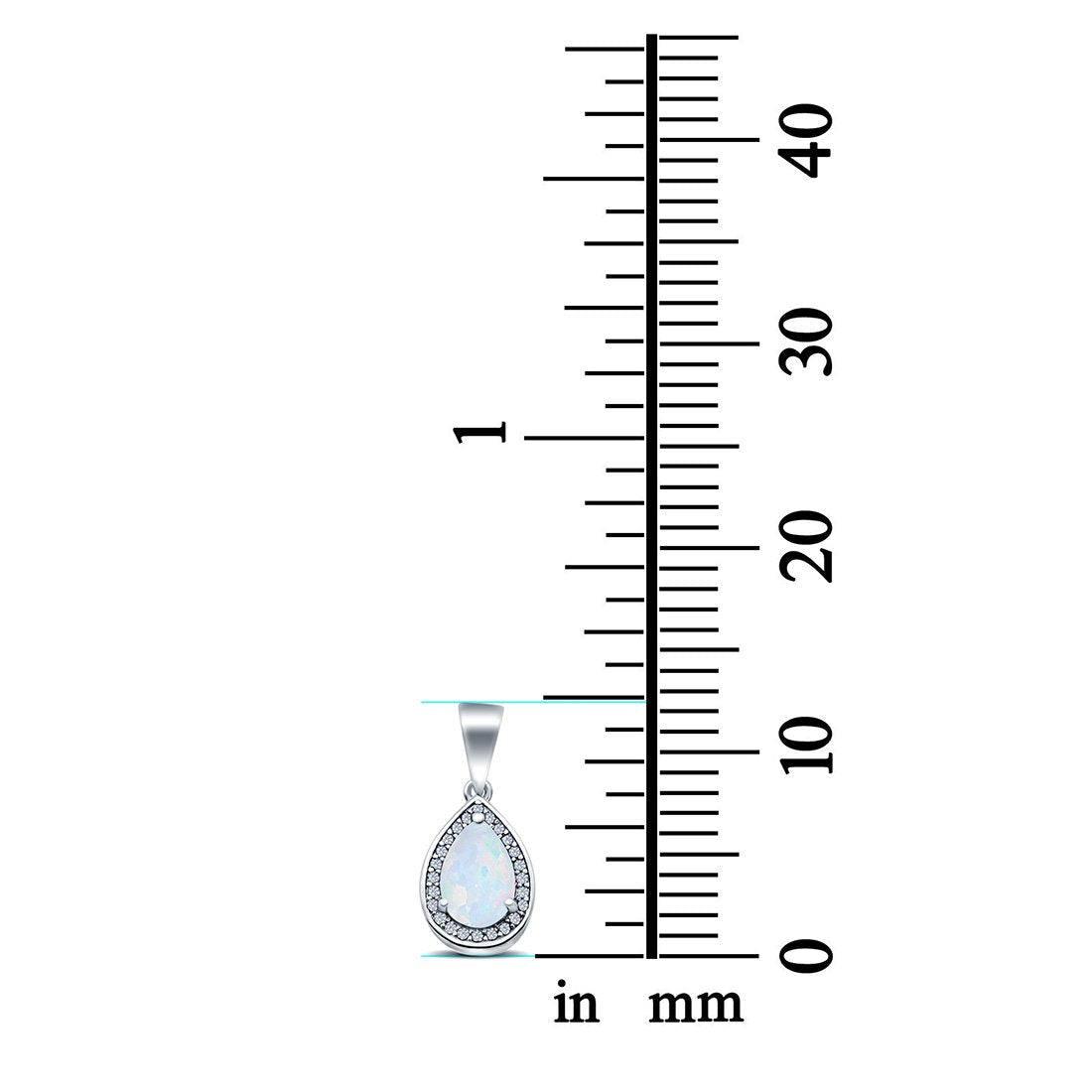 Pear Lab Created White Opal Simulated CZ 925 Sterling Silver Charm Pendant