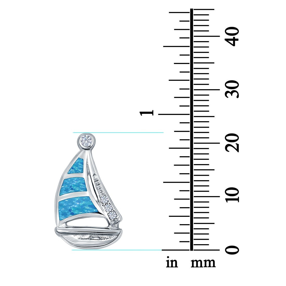 Boat Charm Pendant Lab Created Blue Opal 925 Sterling Silver