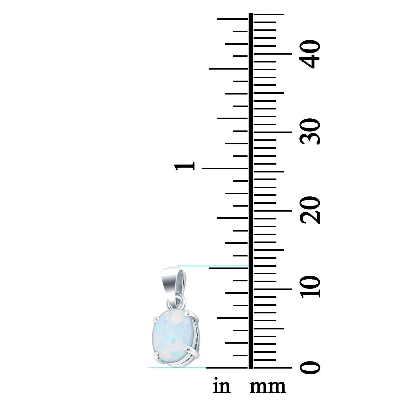 Oval Lab Created White Opal Pendant Charm 925 Sterling Silver