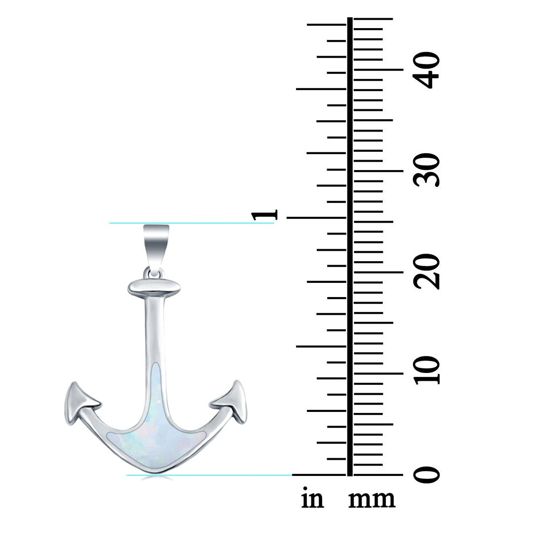Anchor Pendant Charm Lab Created White Opal 925 Sterling Silver