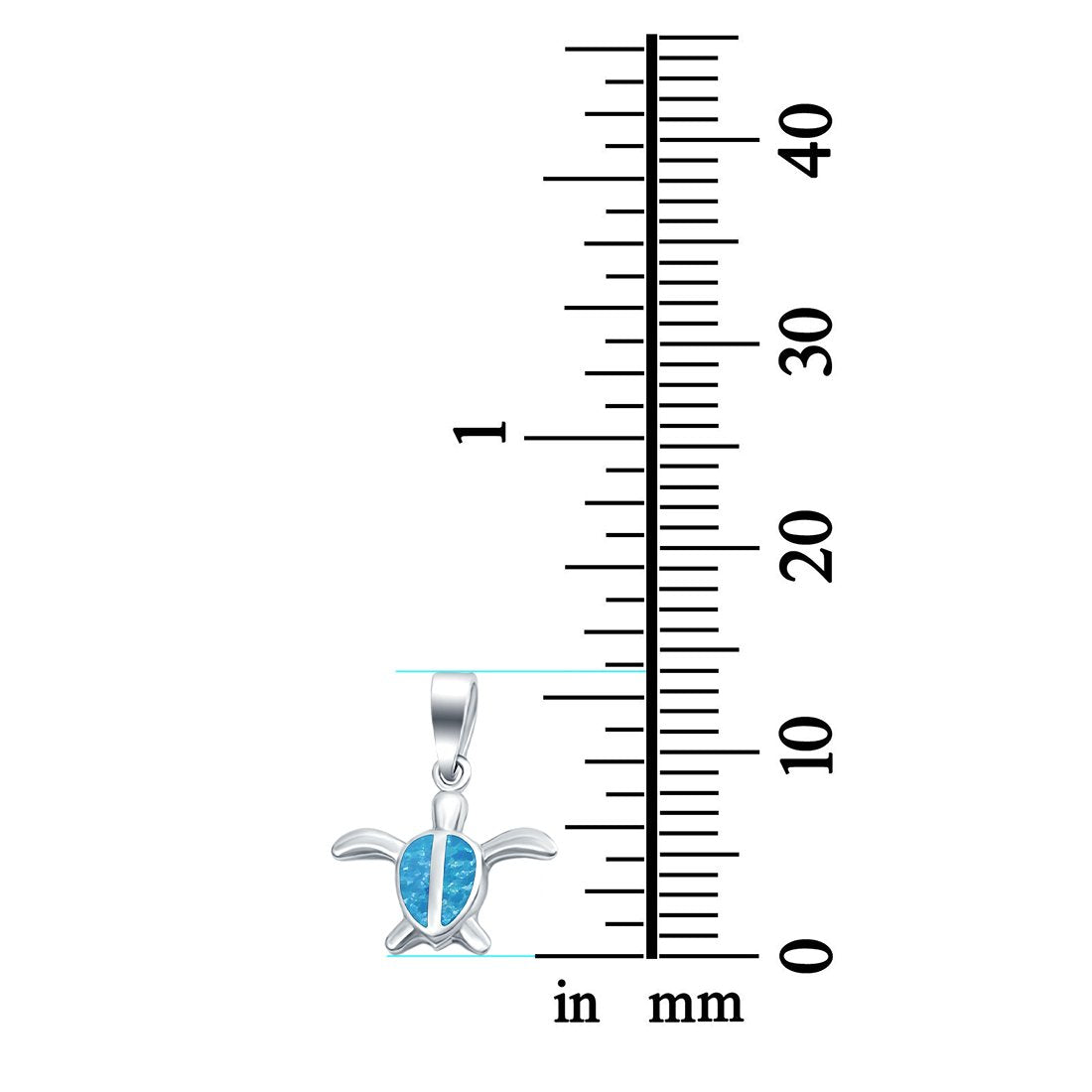 Silver Turtle Charm Pendant Lab Created Blue Opal 925 Sterling Silver