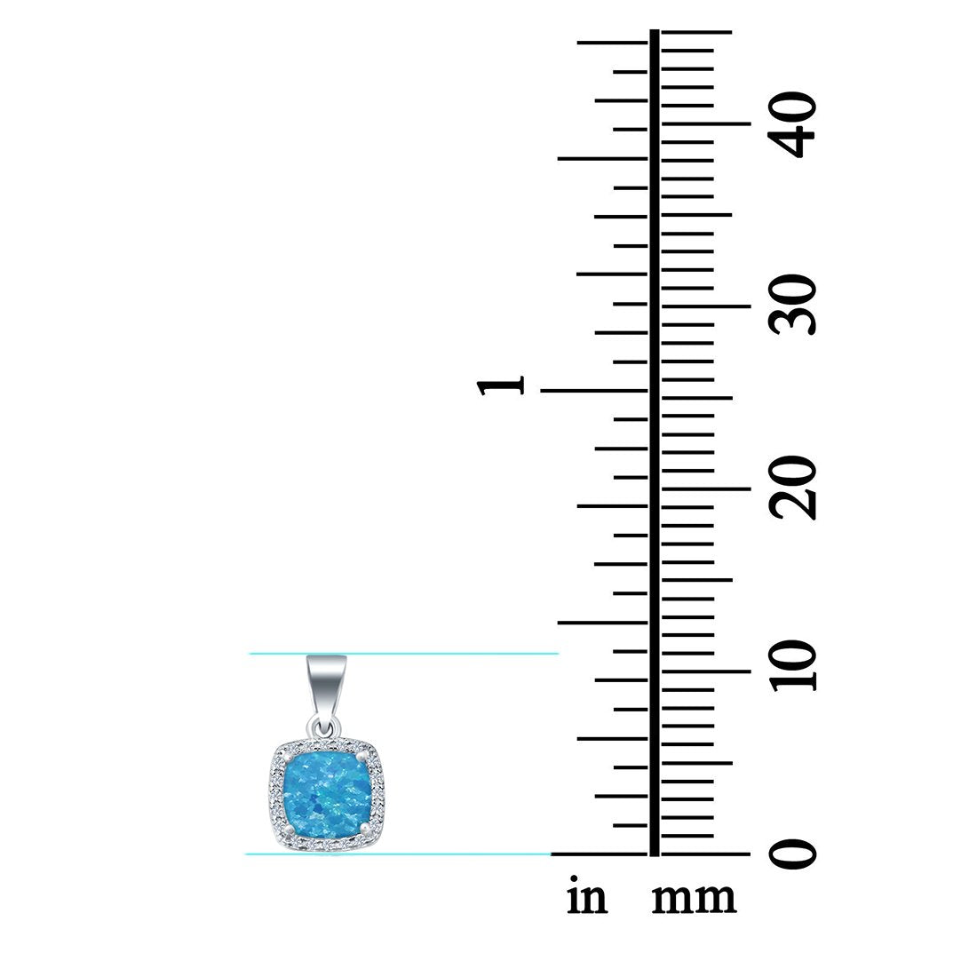 Halo Cushion Charm Pendant Lab Created Blue Opal Stone 925 Sterling Silver