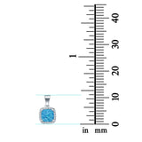 Halo Cushion Charm Pendant Lab Created Blue Opal Stone 925 Sterling Silver