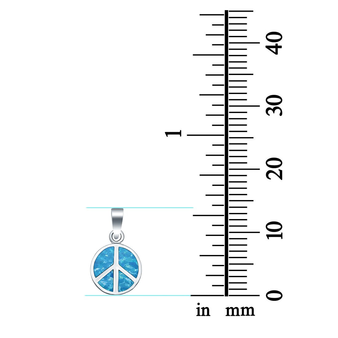 Peace Sign Lab Created Blue Opal Charm Pendant 925 Sterling Silver