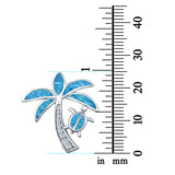 Palm Tree & Turtle Charm Pendant Lab Created Blue Opal Simulated CZ 925 Sterling Silver