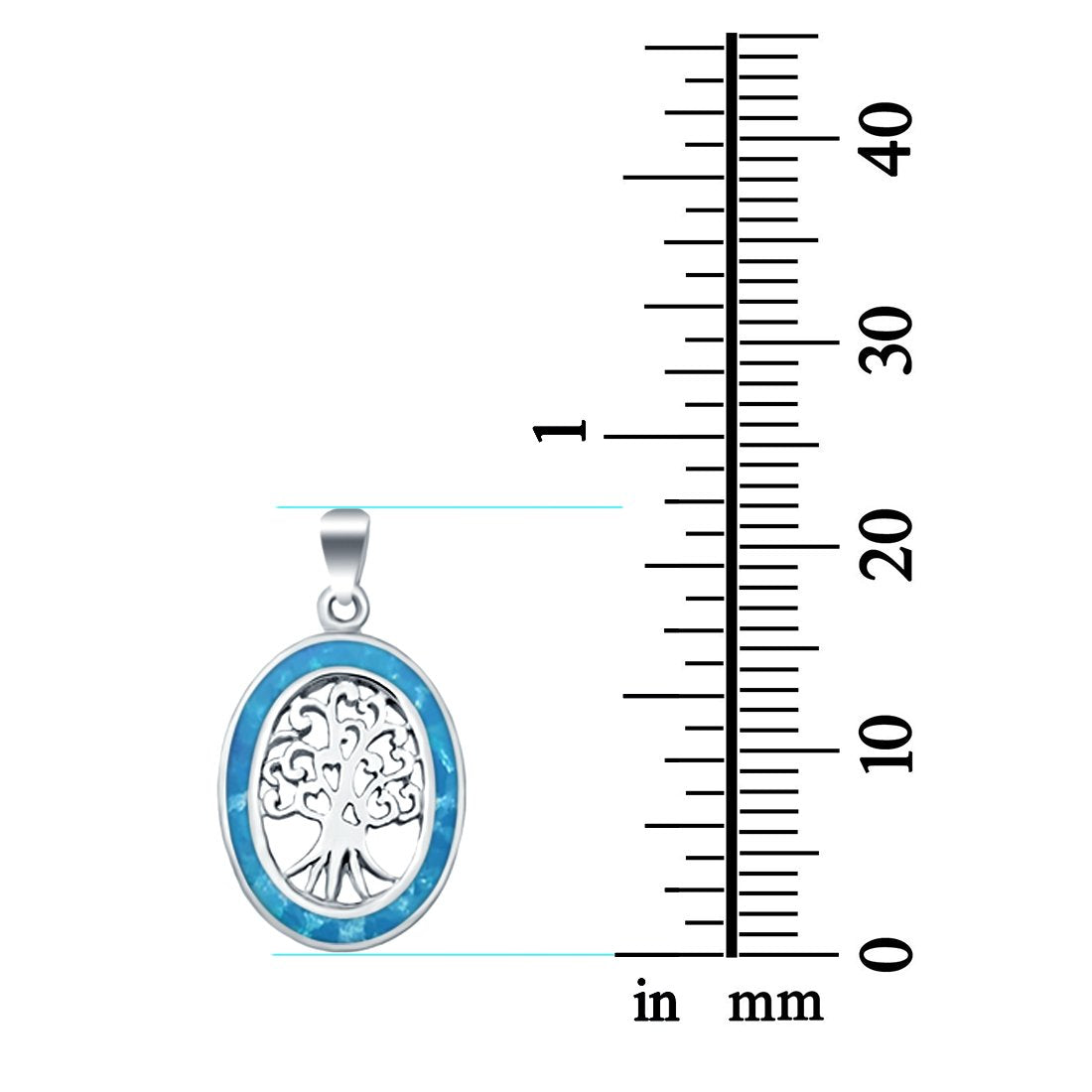 Oval Charm Pendant Tree Roots Lab Created Blue Opal 925 Sterling Silver