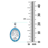 Oval Charm Pendant Tree Roots Lab Created Blue Opal 925 Sterling Silver