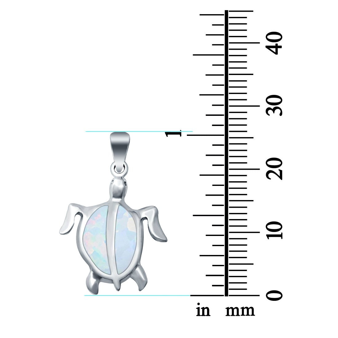 Sea Turtle Charm Pendant Lab Created White Opal 925 Sterling Silver
