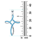 Cross Lab Created Blue Opal 925 Sterling Silver Charm Pendant