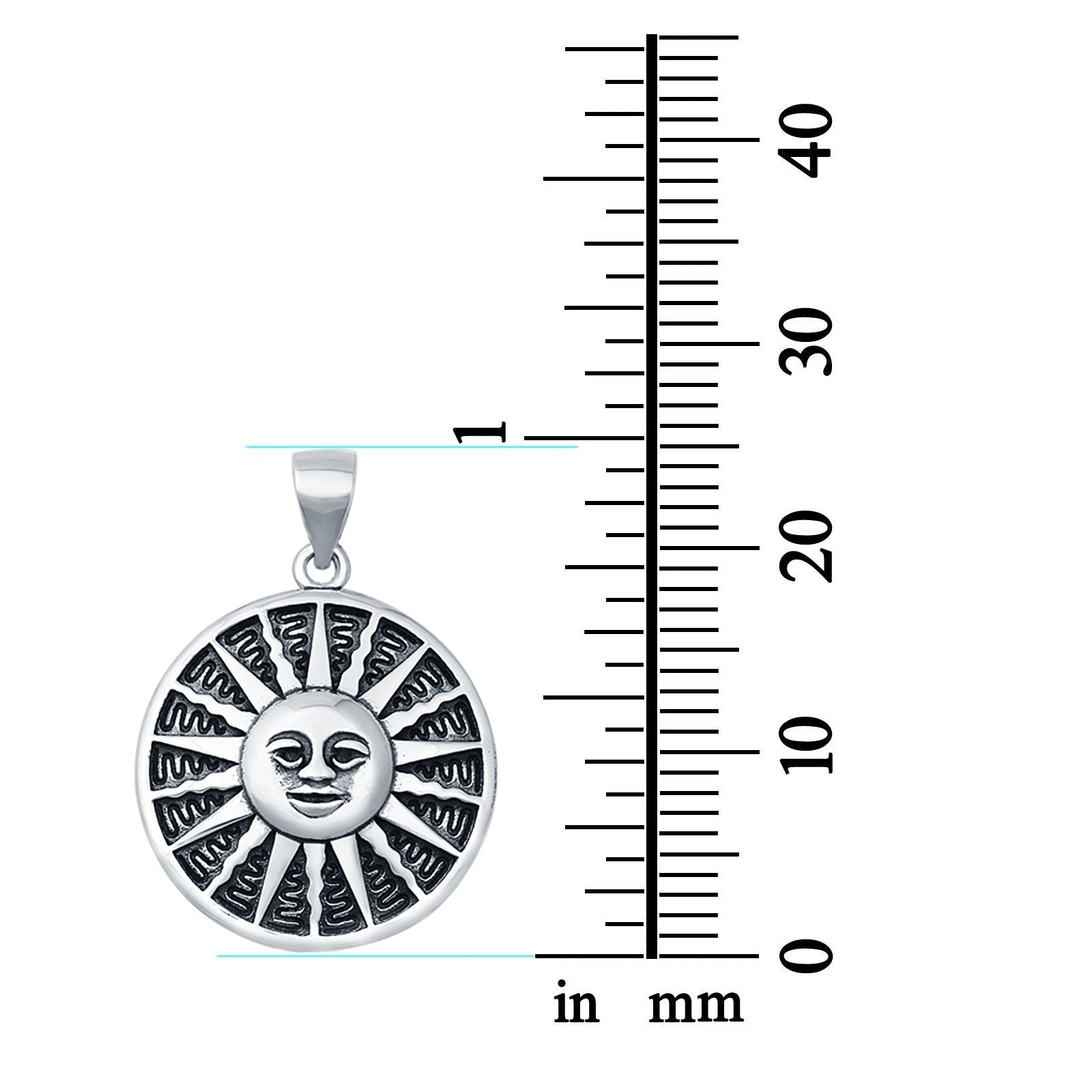 Silver Sun Pendant Charm 925 Sterling Silver (25mm)