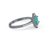 Oval Wedding Ring Halo Vintage Black Tone, Simulated Paraiba Tourmaline CZ 925 Sterling Silver