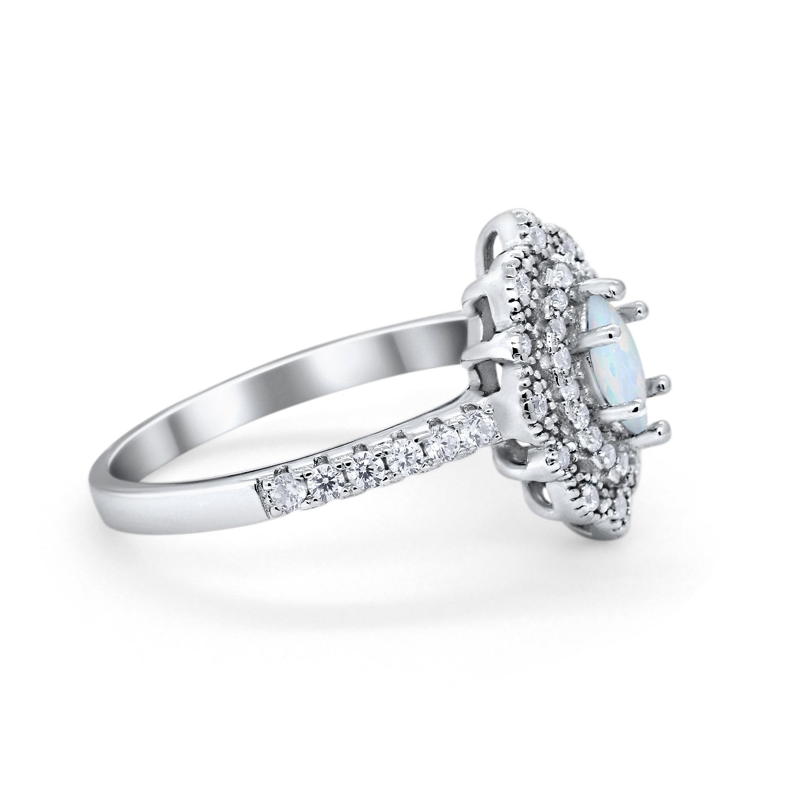 Art Deco Marquise Wedding Ring Lab Created White Opal 925 Sterling Silver