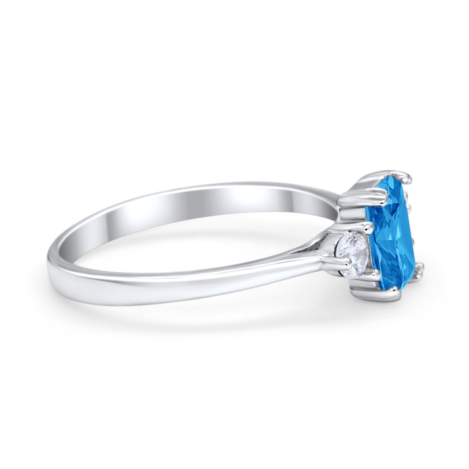 Emerald Cut Wedding Ring Simulated Blue Topaz CZ 925 Sterling Silver