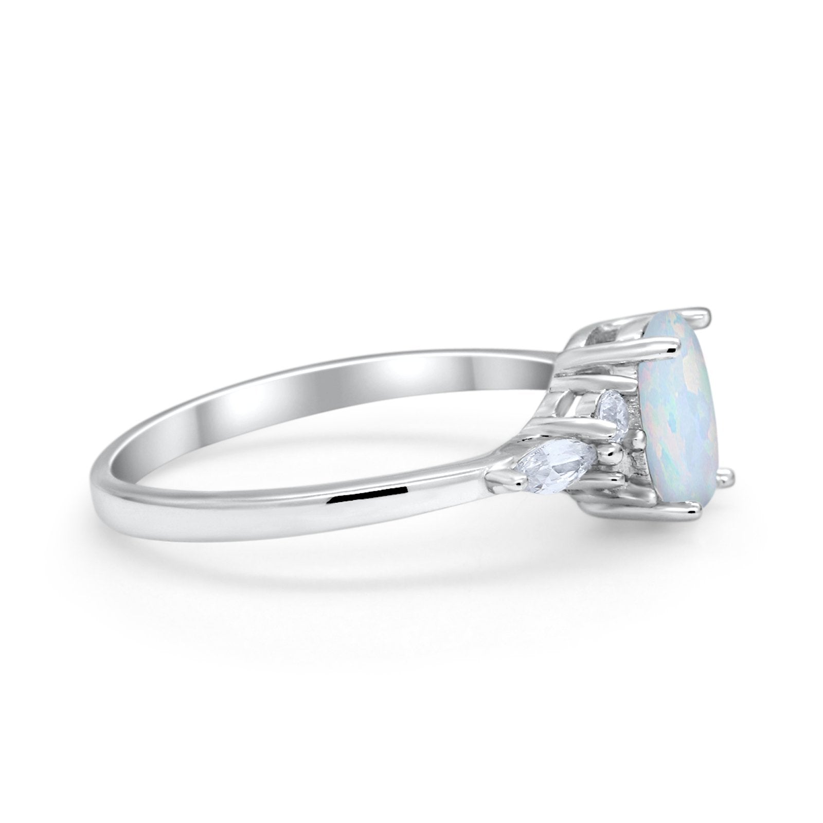 Art Deco Oval Wedding Ring Marquise Lab Created White Opal 925 Sterling Silver