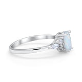 Art Deco Oval Wedding Ring Marquise Lab Created White Opal 925 Sterling Silver
