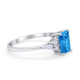 Art Deco Wedding Ring Emerald Cut Simulated Blue Topaz CZ 925 Sterling Silver