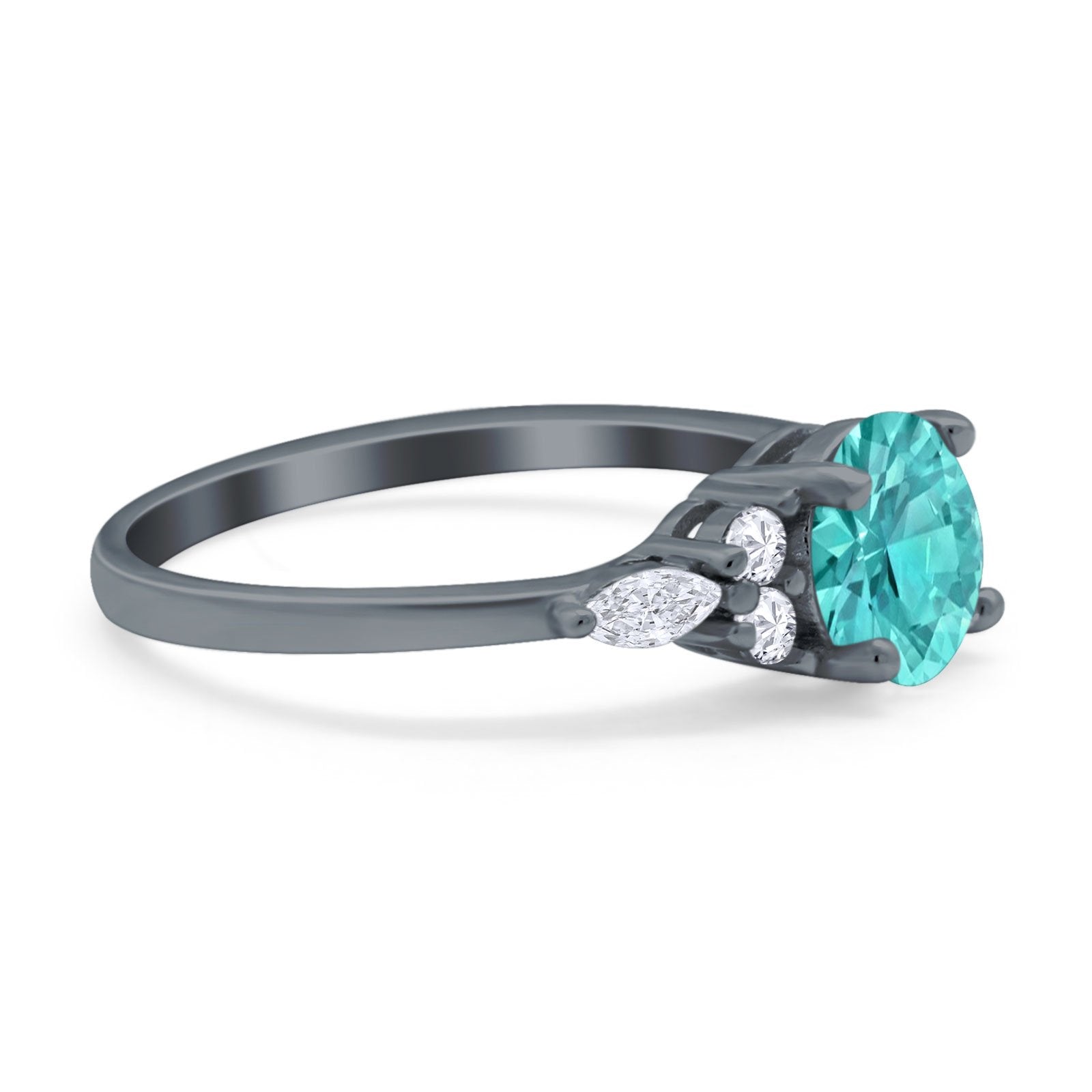Art Deco Engagement Ring Round Black Tone, Simulated Paraiba Tourmaline CZ 925 Sterling Silver