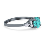 Art Deco Engagement Ring Round Black Tone, Simulated Paraiba Tourmaline CZ 925 Sterling Silver