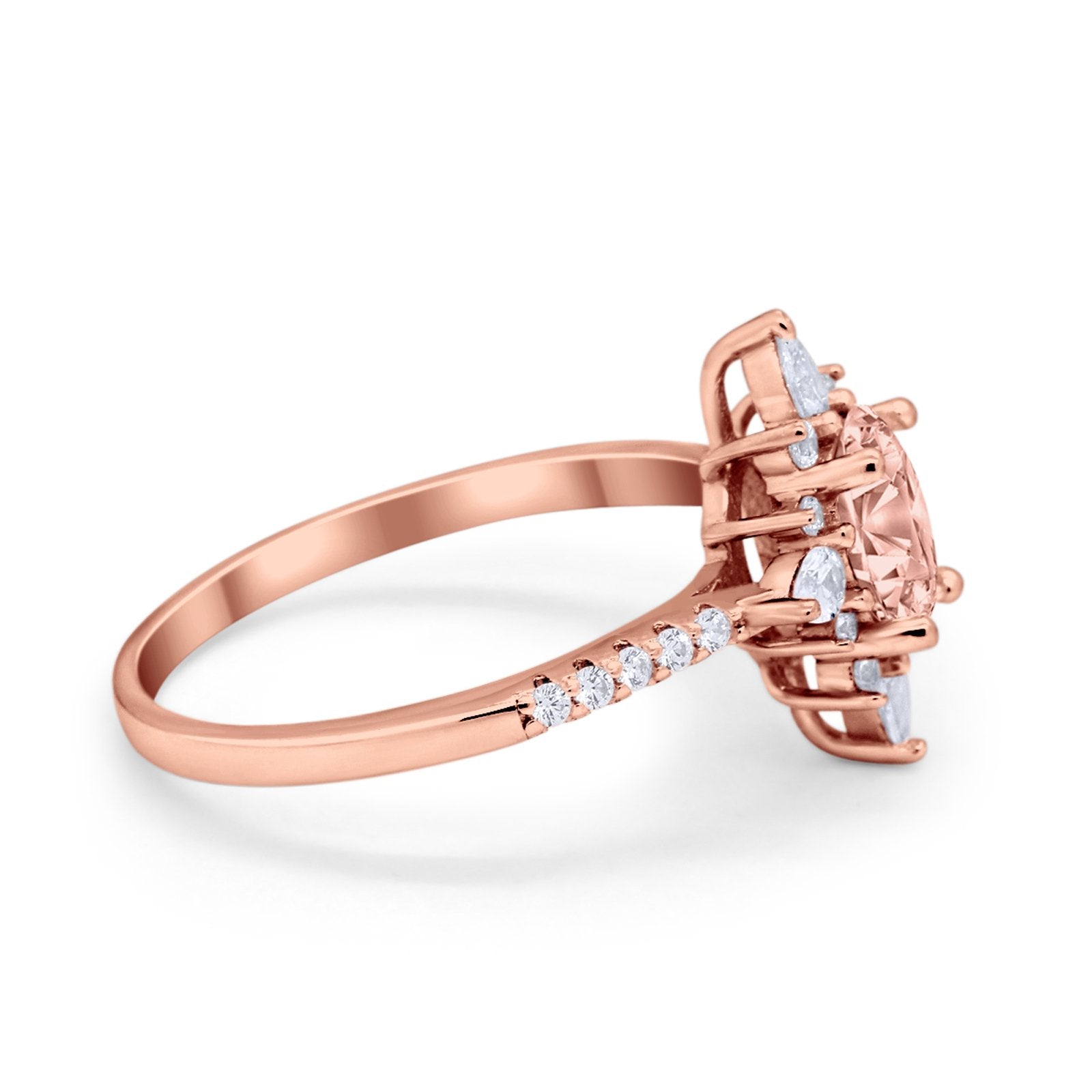 Vintage Oval Halo Wedding Ring Rose Tone, Simulated Morganite CZ 925 Sterling Silver