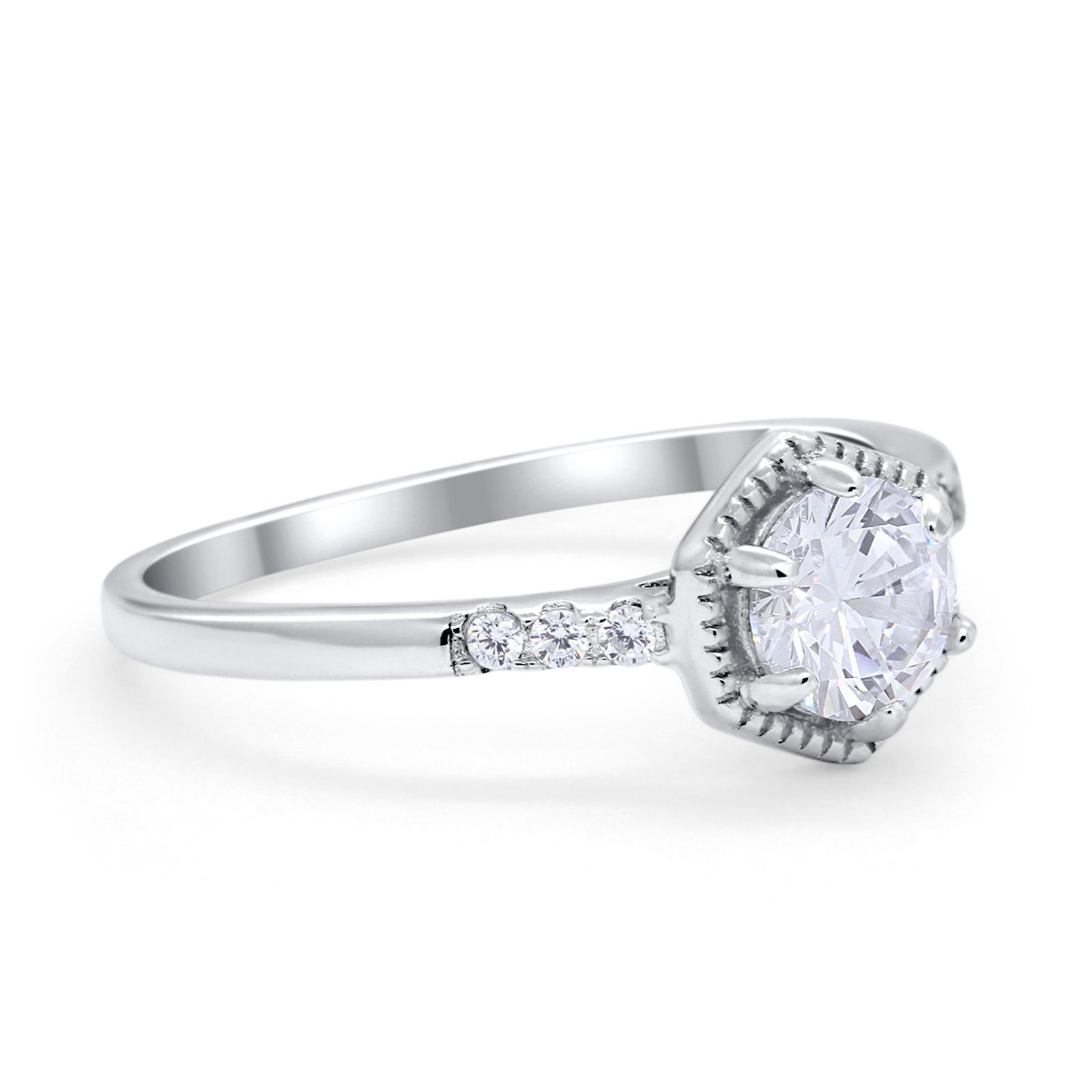 Claw Prong Wedding Ring Accent Vintage Round Cubic Zirconia 925 Sterling Silver