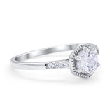 Claw Prong Wedding Ring Accent Vintage Round Cubic Zirconia 925 Sterling Silver