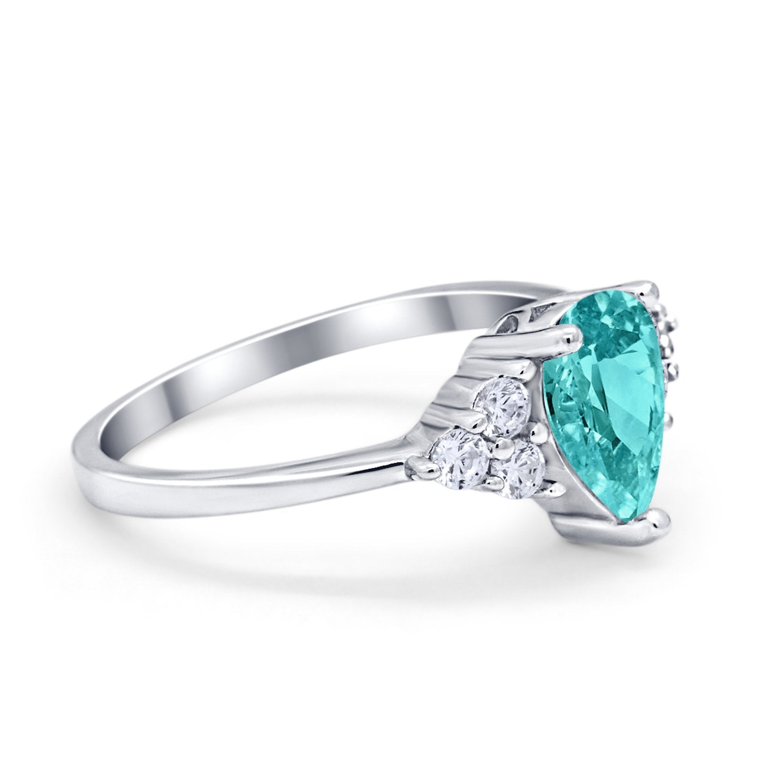 Art Deco Teardrop Pear Wedding Ring Simulated Paraiba Tourmaline CZ 925 Sterling Silver