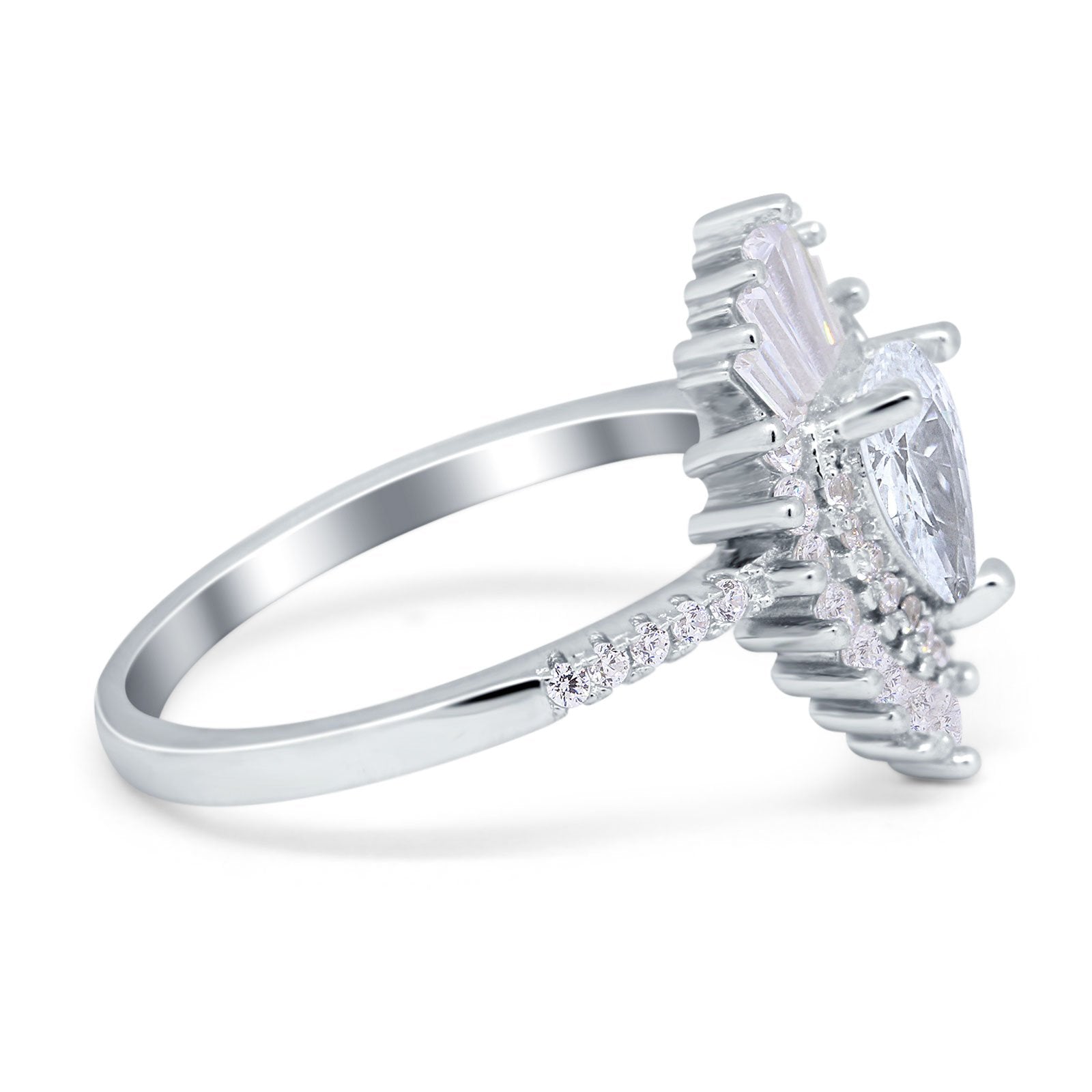 Pear Engagement Ring Baguette Simulated Cubic Zirconia 925 Sterling Silver