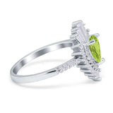 Pear Engagement Ring Baguette Simulated Peridot CZ 925 Sterling Silver