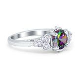 Vintage Style Wedding Ring Round Simulated Rainbow CZ 925 Sterling Silver