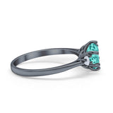 Three Stone Wedding Ring Round Black Tone, Simulated Paraiba Tourmaline CZ 925 Sterling Silver