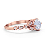 14K Rose Gold Art Deco Wedding Ring Bridal Round Simulated Cubic Zirconia