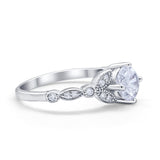 14K White Gold Art Deco Wedding Ring Bridal Round Simulated Cubic Zirconia Size-7