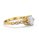14K Yellow Gold Art Deco Wedding Ring Bridal Round Simulated Cubic Zirconia Size-7
