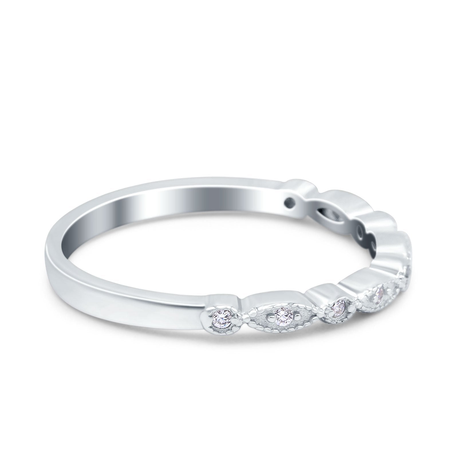Half Eternity Wedding Band Ring Round Simulated Cubic Zirconia 925 Sterling Silver