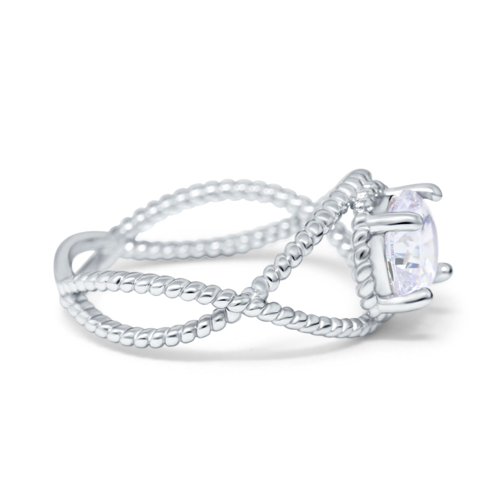Braided Cable Split Engagement Ring Simulated Cubic Zirconia 925 Sterling Silver