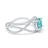 Braided Cable Split Engagement Ring Simulated Paraiba Tourmaline CZ 925 Sterling Silver
