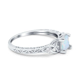 Cushion Celtic Art Deco Engagement Ring Lab Created White Opal 925 Sterling Silver