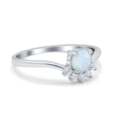 Art Deco V Chevron Engagement Ring Round Lab Created White Opal 925 Sterling Silver