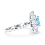 Emerald Cut Vintage Wedding Ring Simulated Aquamarine CZ 925 Sterling Silver