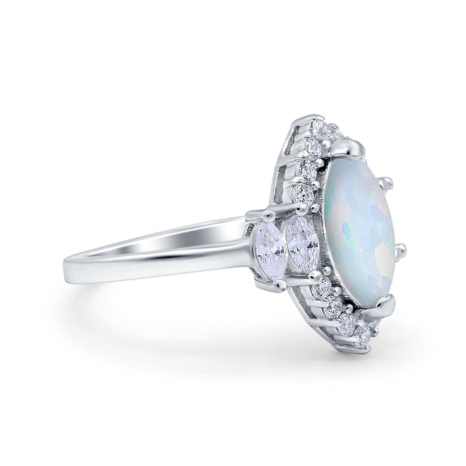 Marquise Vintage Wedding Ring Lab Created White Opal 925 Sterling Silver