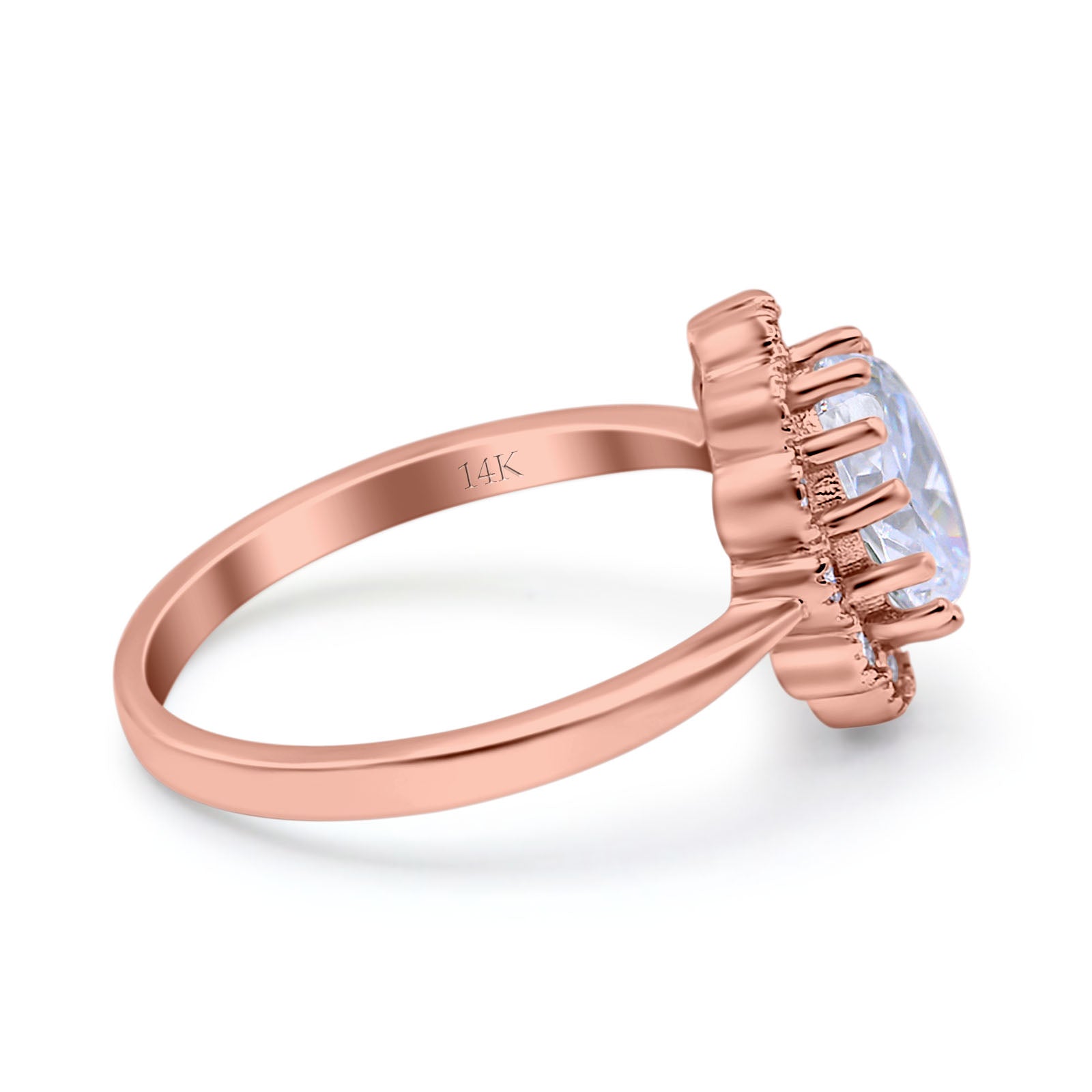 14K Rose Gold Vintage Floral Oval Bridal Wedding Engagement Ring Simulated CZ Size-7