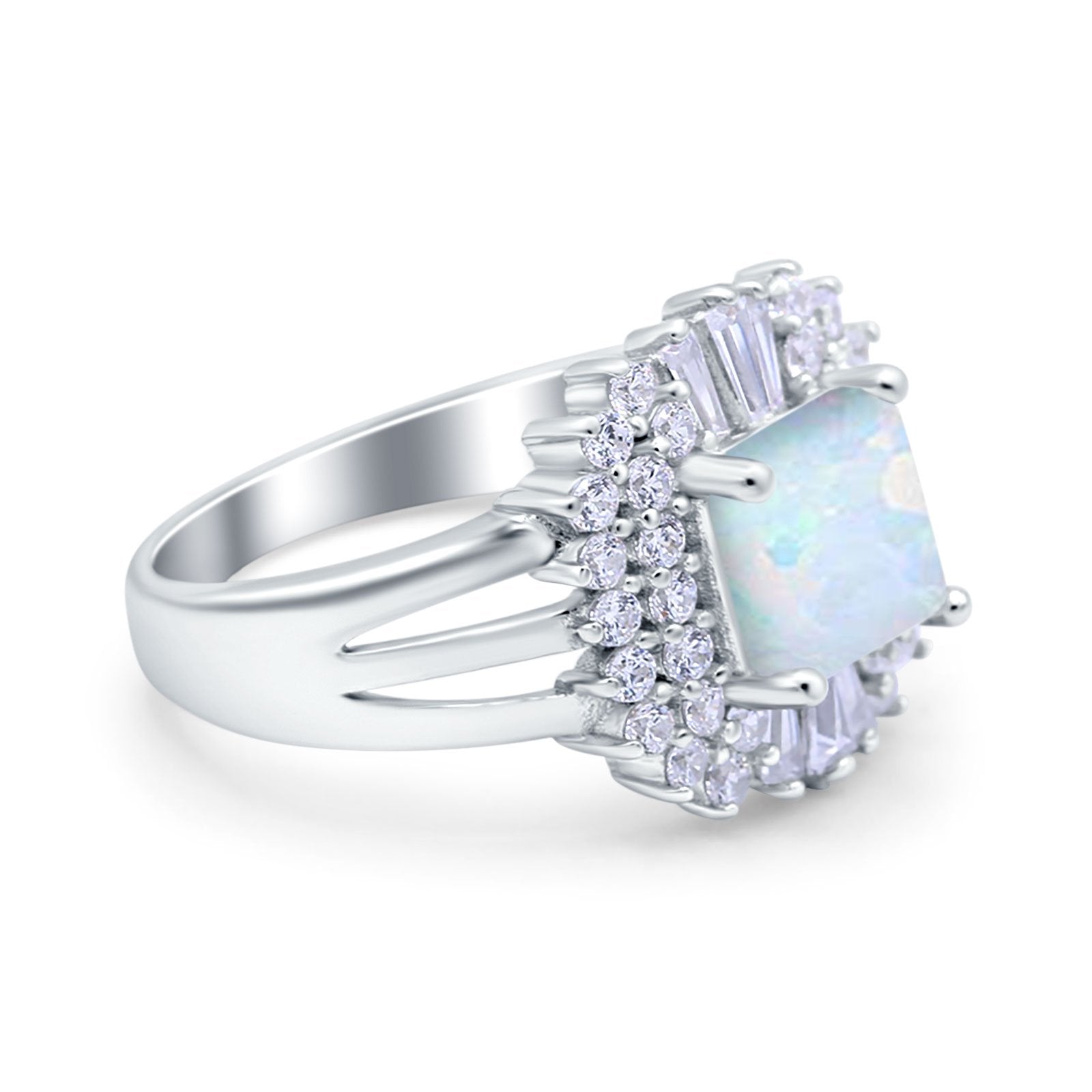 Cushion Cut Art Deco Wedding Ring Lab Created White Opal 925 Sterling Silver