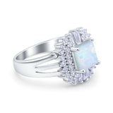 Cushion Cut Art Deco Wedding Ring Lab Created White Opal 925 Sterling Silver