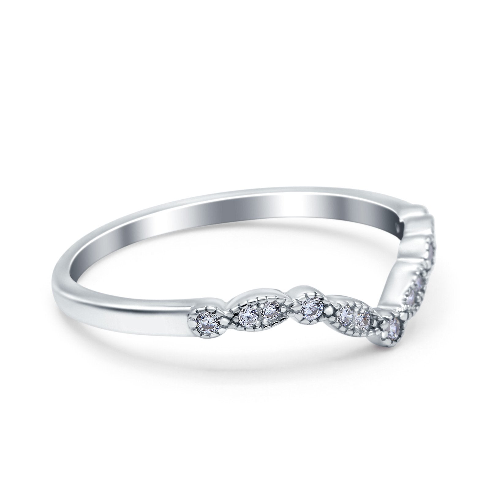 Curved Marquise Half Eternity Stackable Band Ring Simulated CZ 925 Sterling Silver