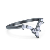 Curved Marquise Engagement Half Eternity Ring Black Tone, Simulated CZ 925 Sterling Silver