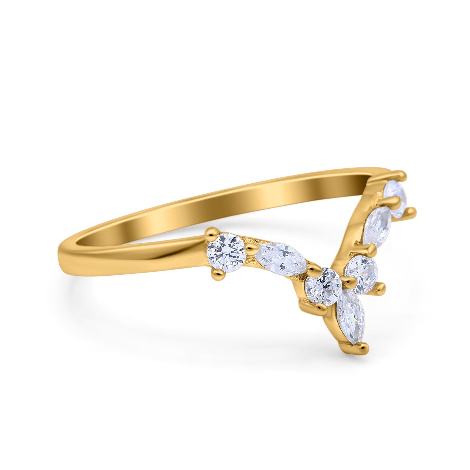 Curved Marquise Engagement Half Eternity Ring Yellow Tone, Simulated CZ 925 Sterling Silver